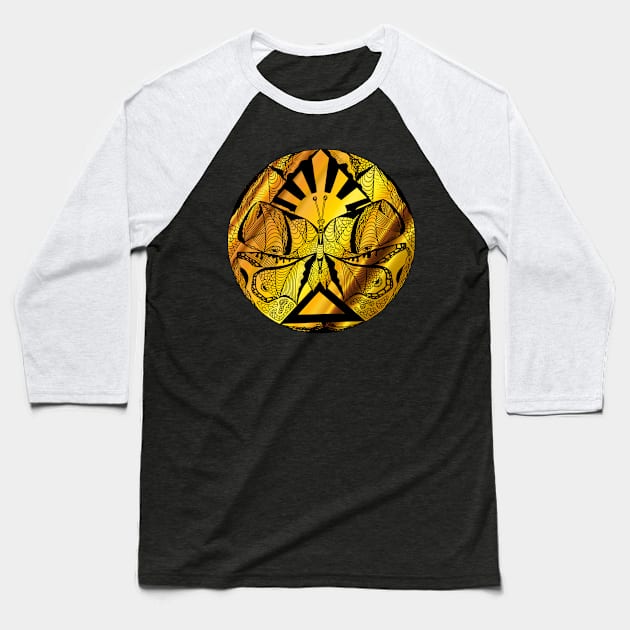 Black Gold Sunrise Abstract Butterfly Baseball T-Shirt by kenallouis